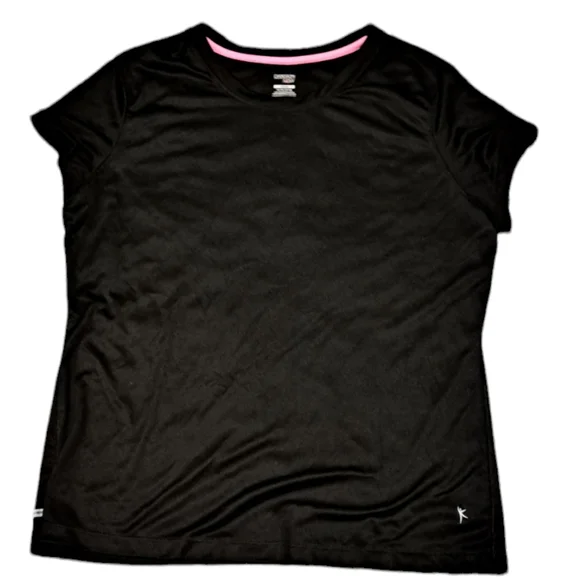 DANSKIN WOMEN'S SIZE XL BLACK STRETCH ATHLETIC TEE SHIRT. - Picture 1 of 4